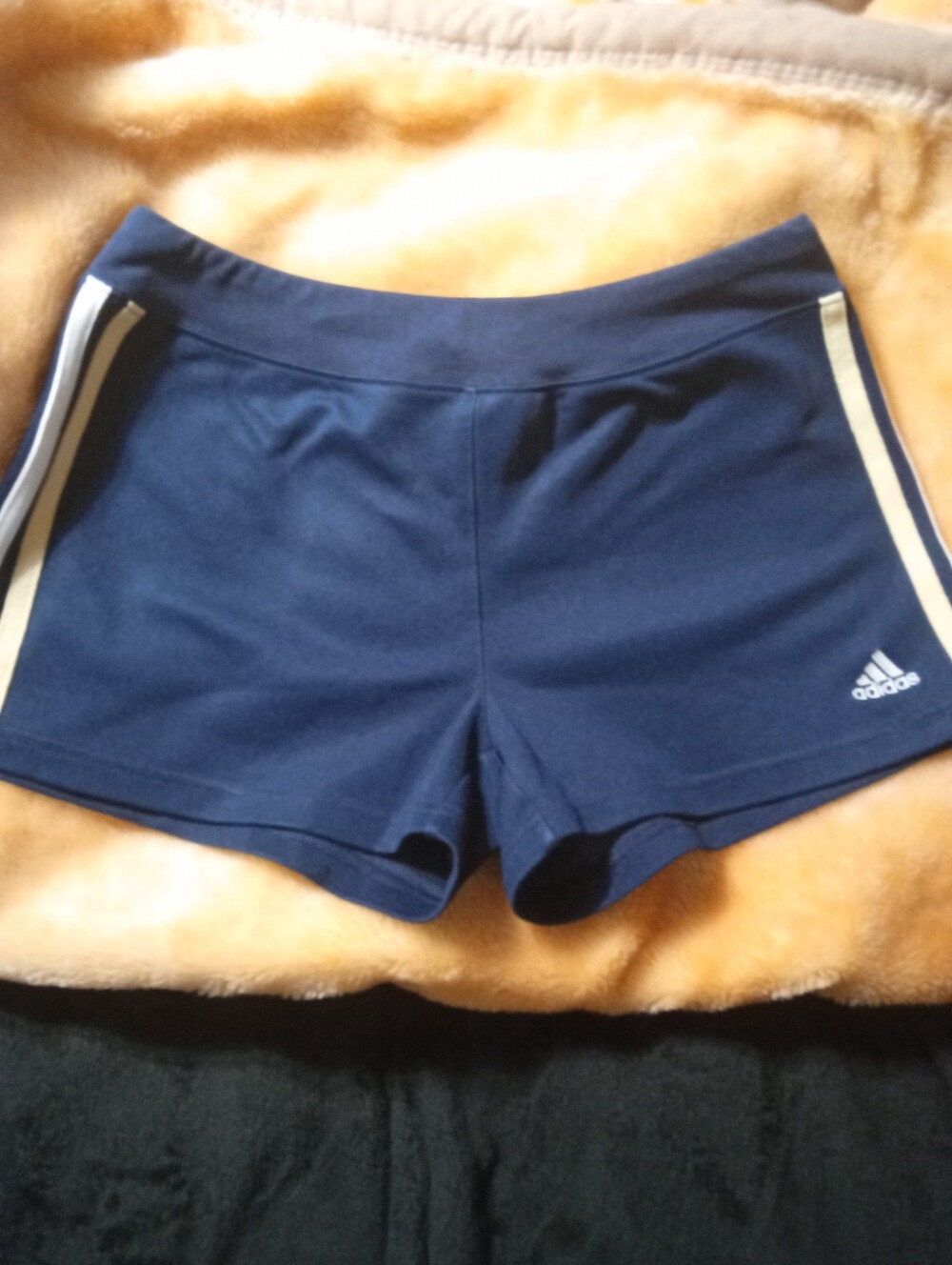 adidas Navy Athletic Shorts with Cream Side Stripes
